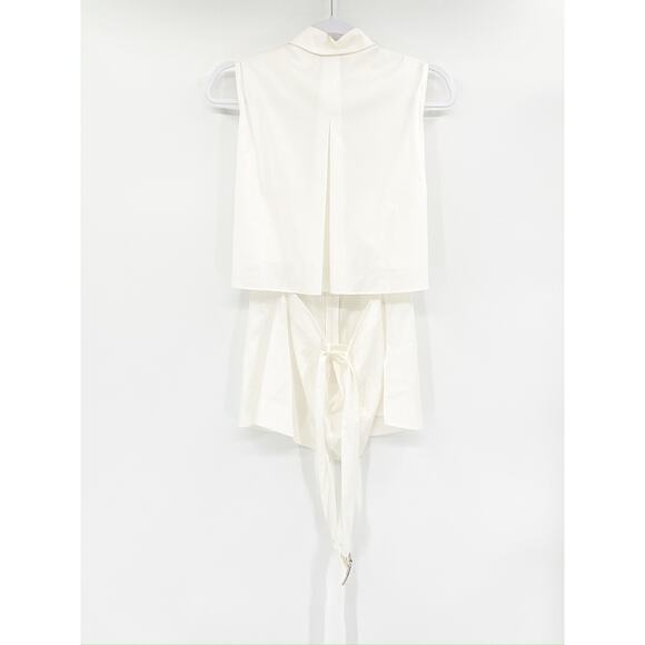 Akris Ecru White Belted Sleeveless Poplin Cape Back Tunic Blouse Size 12 NWT - Picture 7 of 7